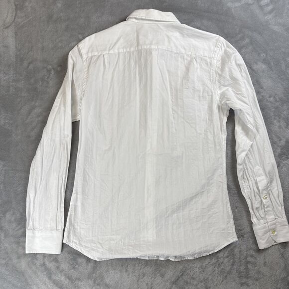 Teddy Stratford Men's M White Hidden Zip + Button Up Shirt Long Sleeve Slim Fit - Picture 9 of 9